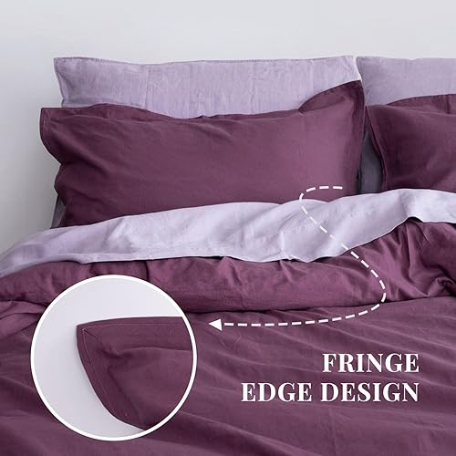 Miniatura 5 de S VICTORY SYMBOL Juego de funda de edredón 100% lino, 3 piezas, tamaño Queen, ropa de cama de lino francés lavado natural (1 funda de edredón y 2