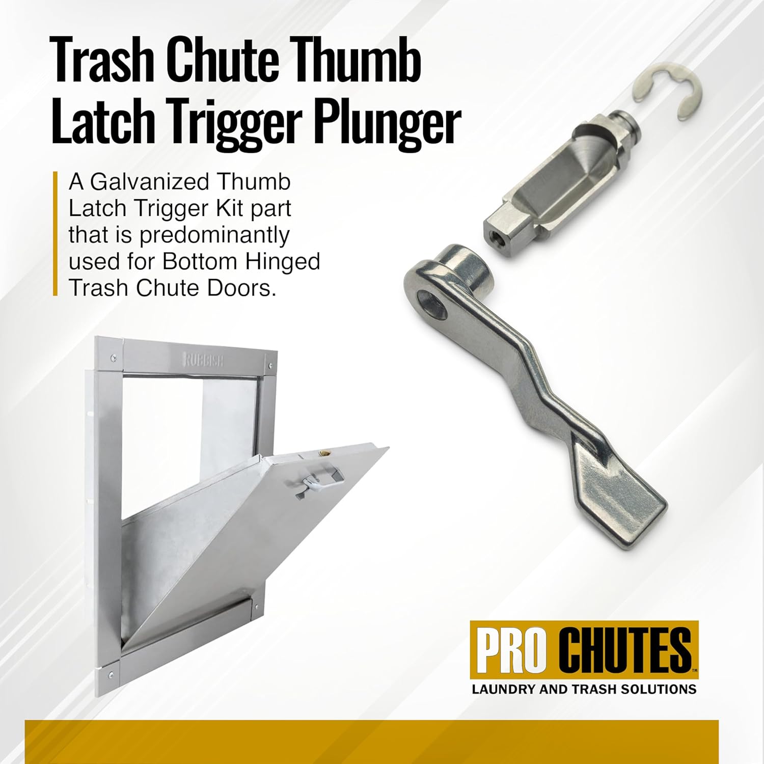 Trash Chute Thumb Latch Trigger Plunger - Bottom Hinged Door Handle 1-5/8 & 1-21/32 Inch Backset Silver Tubular Part for Wilkinson & Other Manufactured Garbage & Rubbish Stainless Steel (Galvanized)