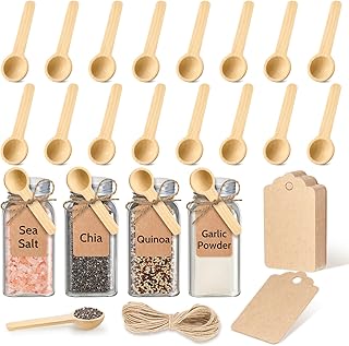 MORGLES 20Pcs Small Wooden Spoons Set, 3 Inches Mini Wood Tasting Spoon with Tags and Twine for Jars