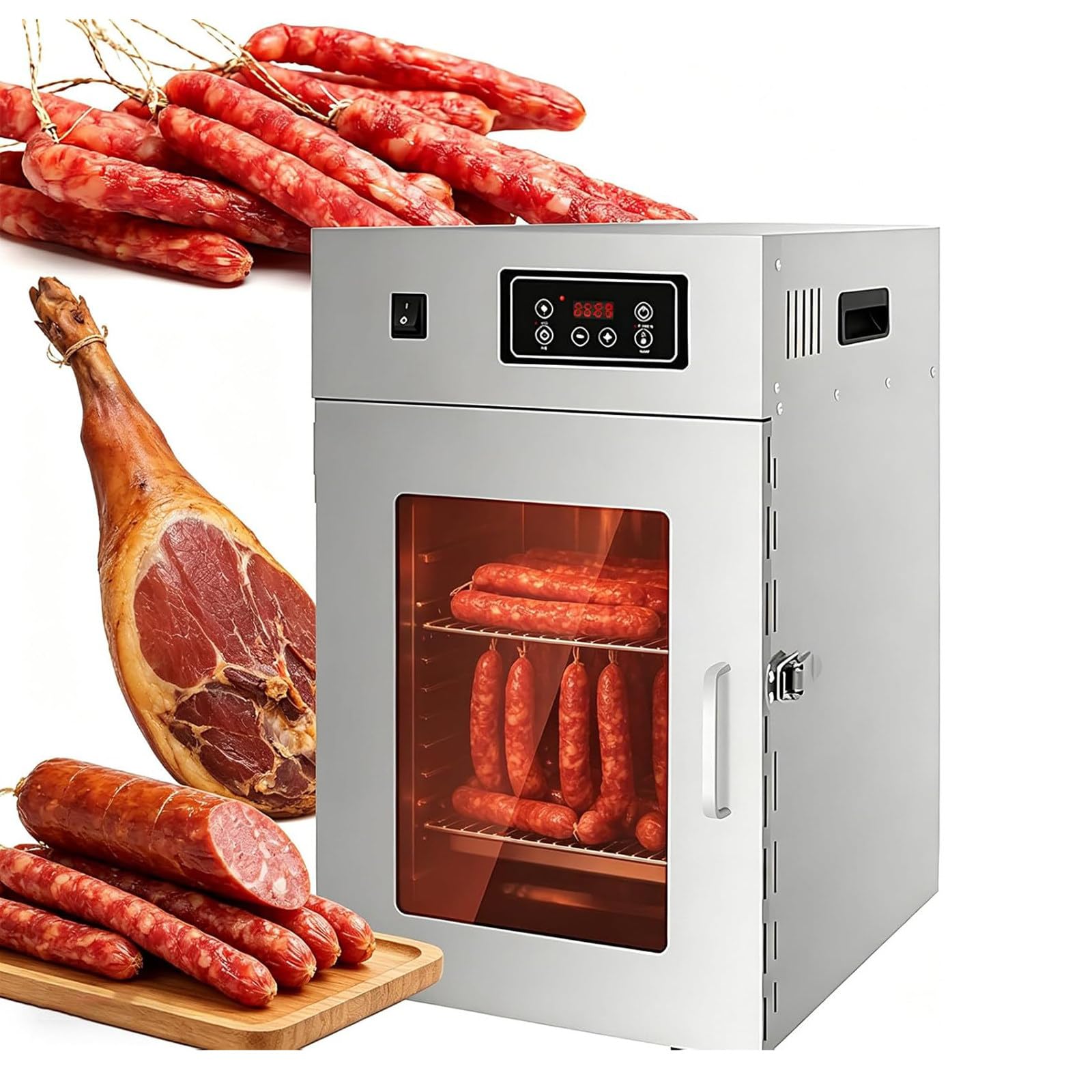 Secador Carne Doméstico, Secador Alimentos Comercial, Cámara Curado Carne 800W, Deshidratador Alimentos Y Armario Secado, Secador Grado Industrial con Ajuste 30 A 90 ℃ 15kg