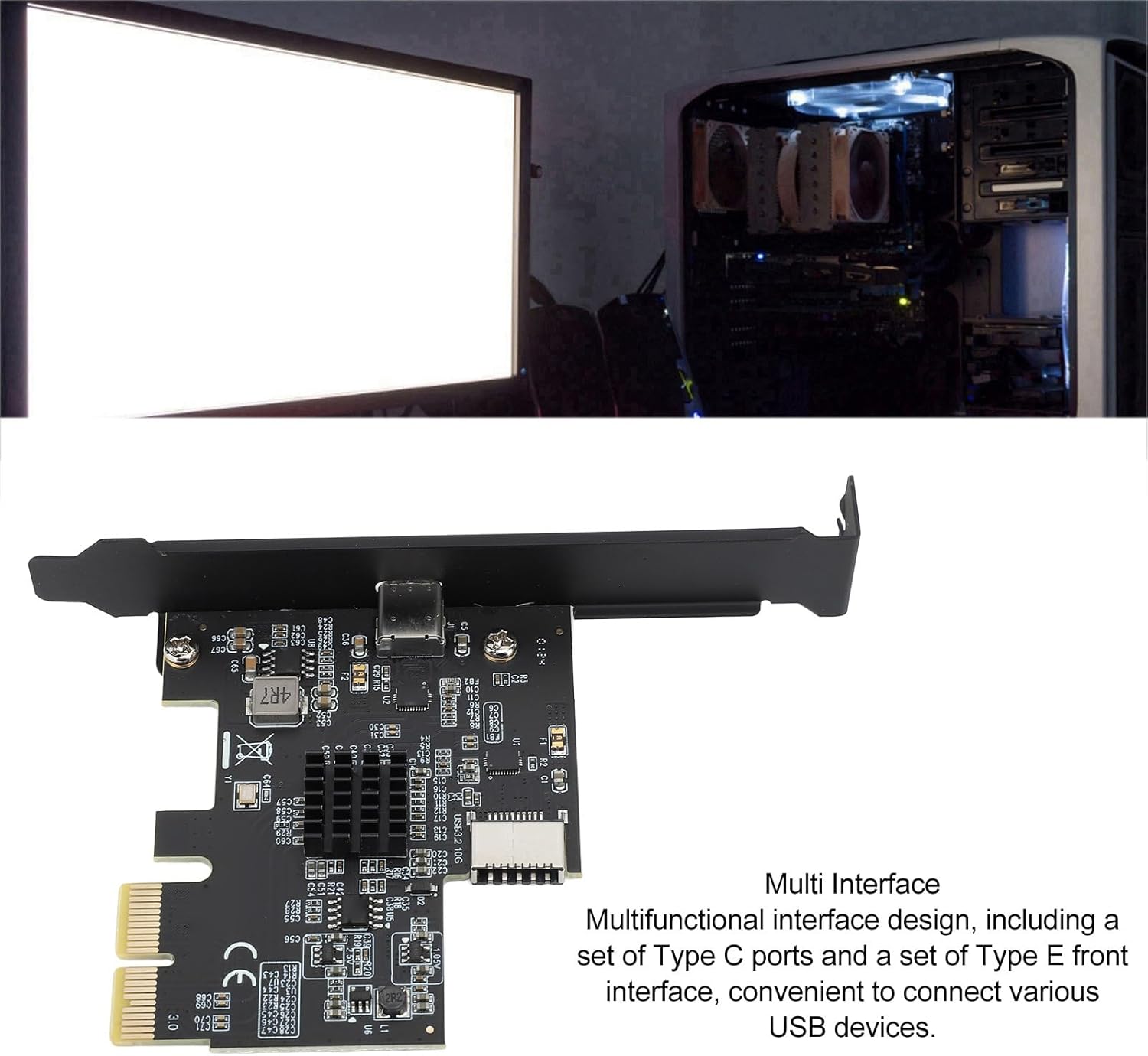 PCIE to USB 3.2 GEN2 Expansion Card for Wins 11/10/7,10Gpbs PCIE 2X Interface Support Type C and Type E Front for ASM3142 Chip PCI Express Card