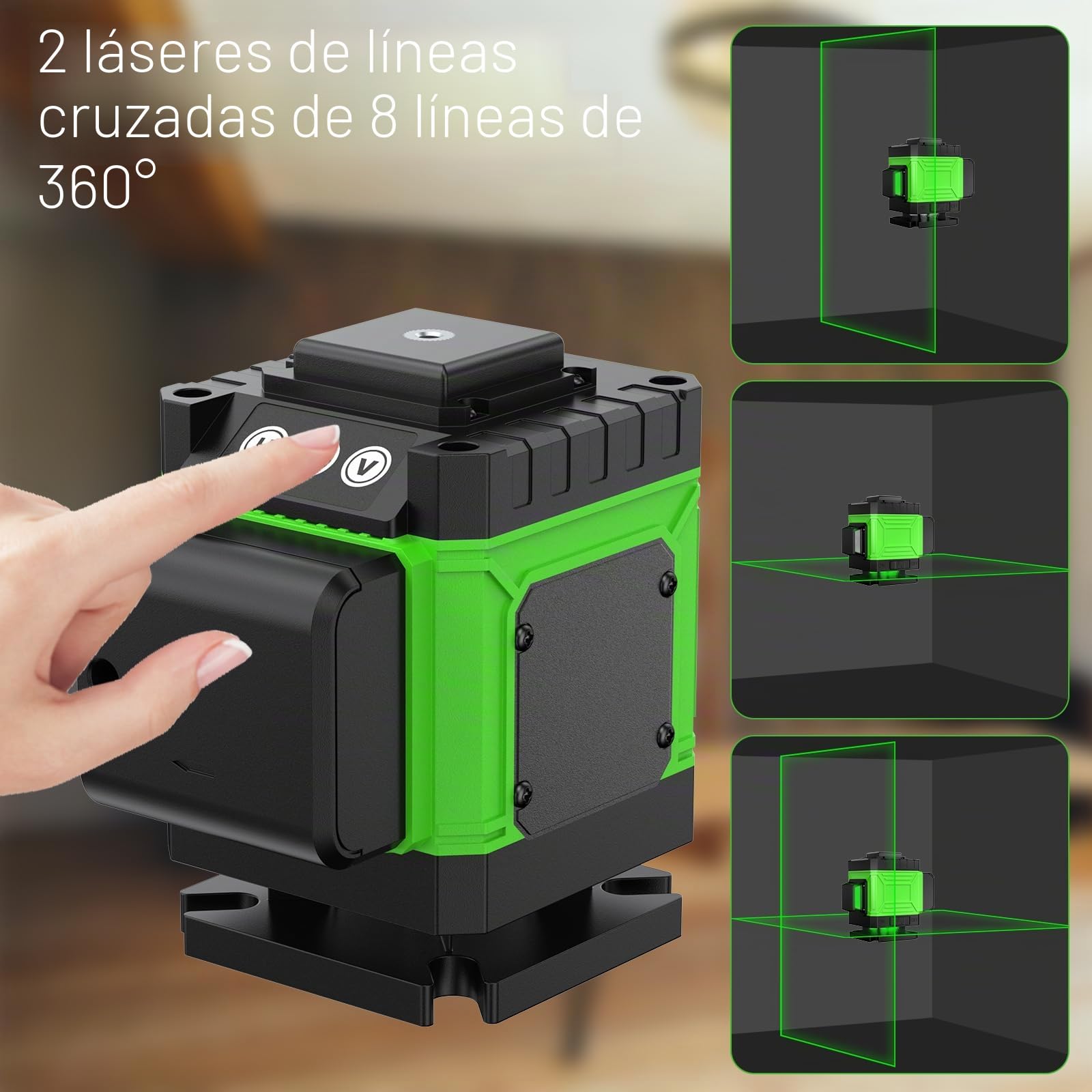 Onherm Nivel Láser Autonivelante 360°, 50 Metros Línea Verde, Láser de Líneas Cruzadas Recargable, Horizontales y Verticales Herramienta de Nivelación para Interior Decoración del Hogar