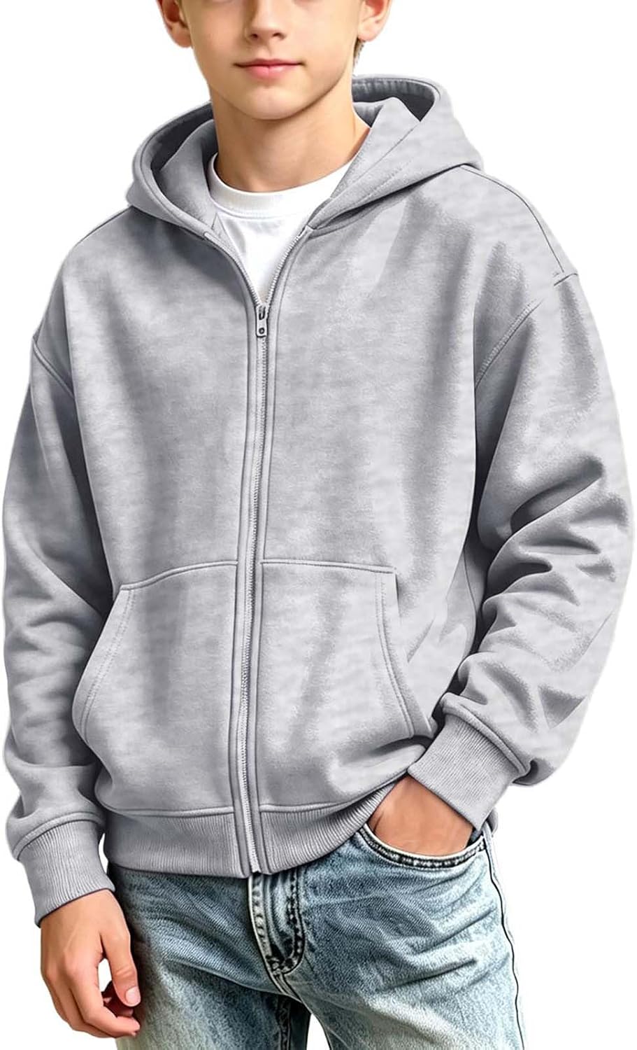 Boys Classic Full Zip Hoodie Fleece Warm Winter Jacket Top