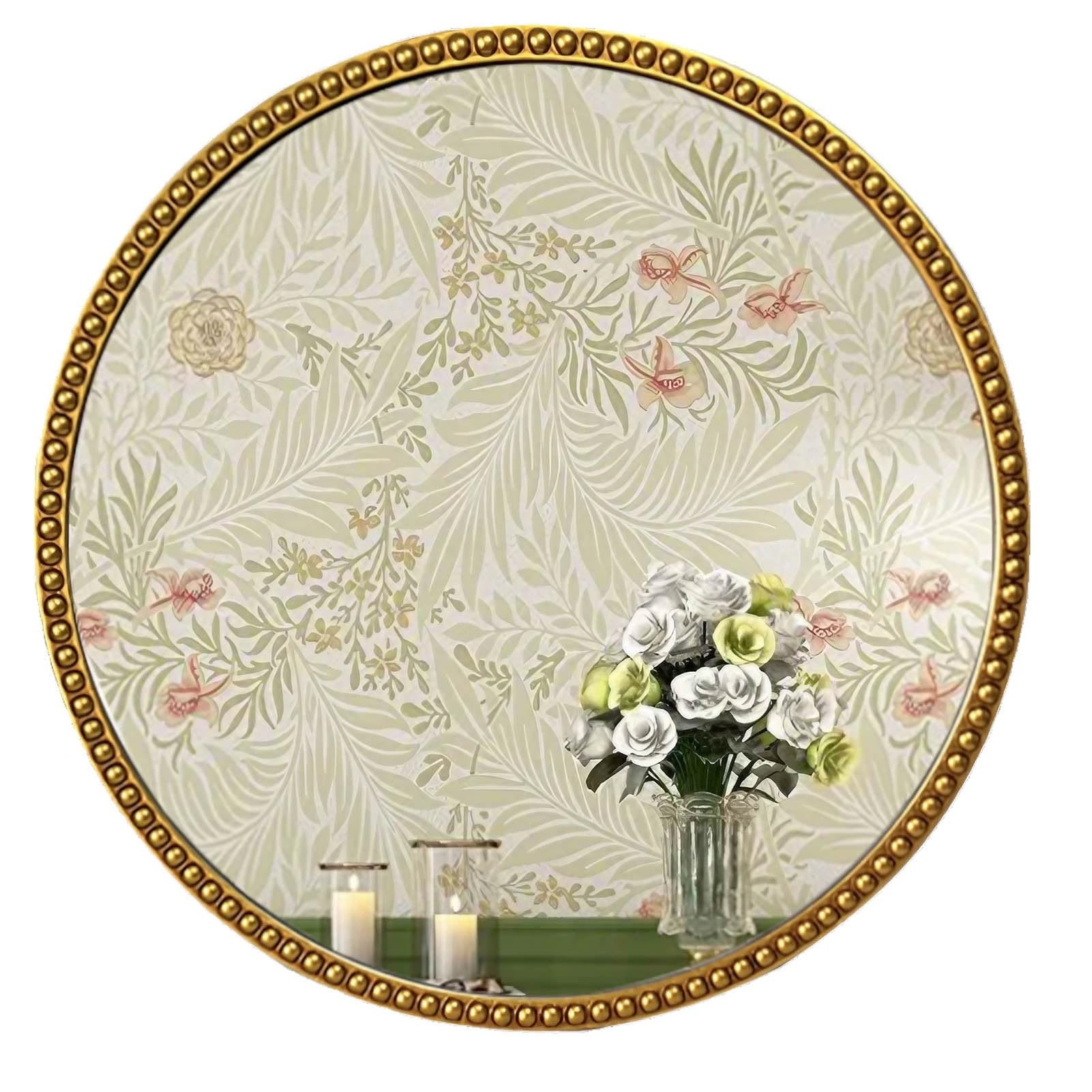 FGXHHS Round Hanging Mirror Vanity Mirror, 24/32inch Gold Bathroom Metal Beaded Frame, Vintage Decorative Wall for Bedroom Living Room Entryway (Antique Gold)(32inch(80cm))