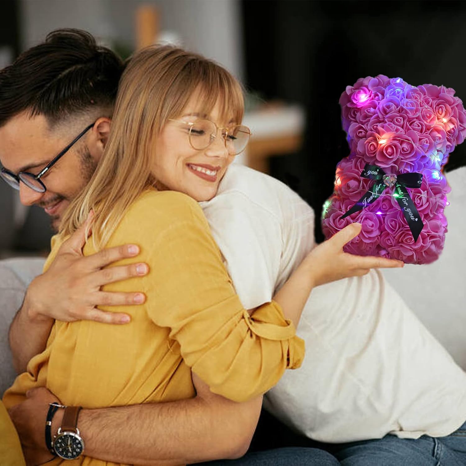 Artificial Rose Flower Bear,Perfect Romantic Gift for Her, Valentine's Mother's Day, Christmas, Birthday,Thanksgiving Party Anniversary Girl Friend Wife with Heart-Shaped Diamond,Pink. - Image 4