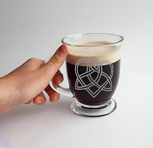 Miniatura 3 de Celtic Love Knot Glass Coffee Mug Set of 2 – Free Personalized Engraving, 16oz Mugs