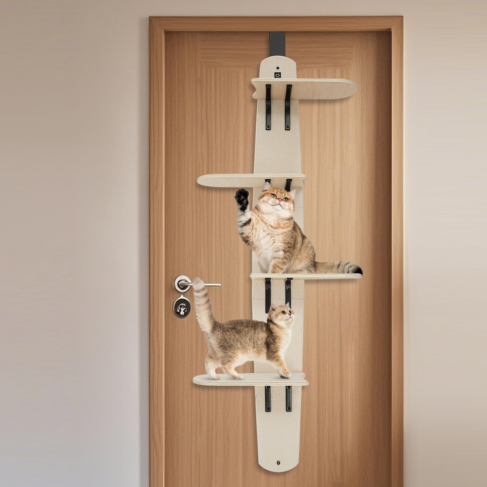 Tiragraffi per porta a 4 piani con tiragraffi di attività per la casa, per gatti e gatti, con cuscino fino a 20 kg, per porte da 40 – 45 mm, salvaspazio