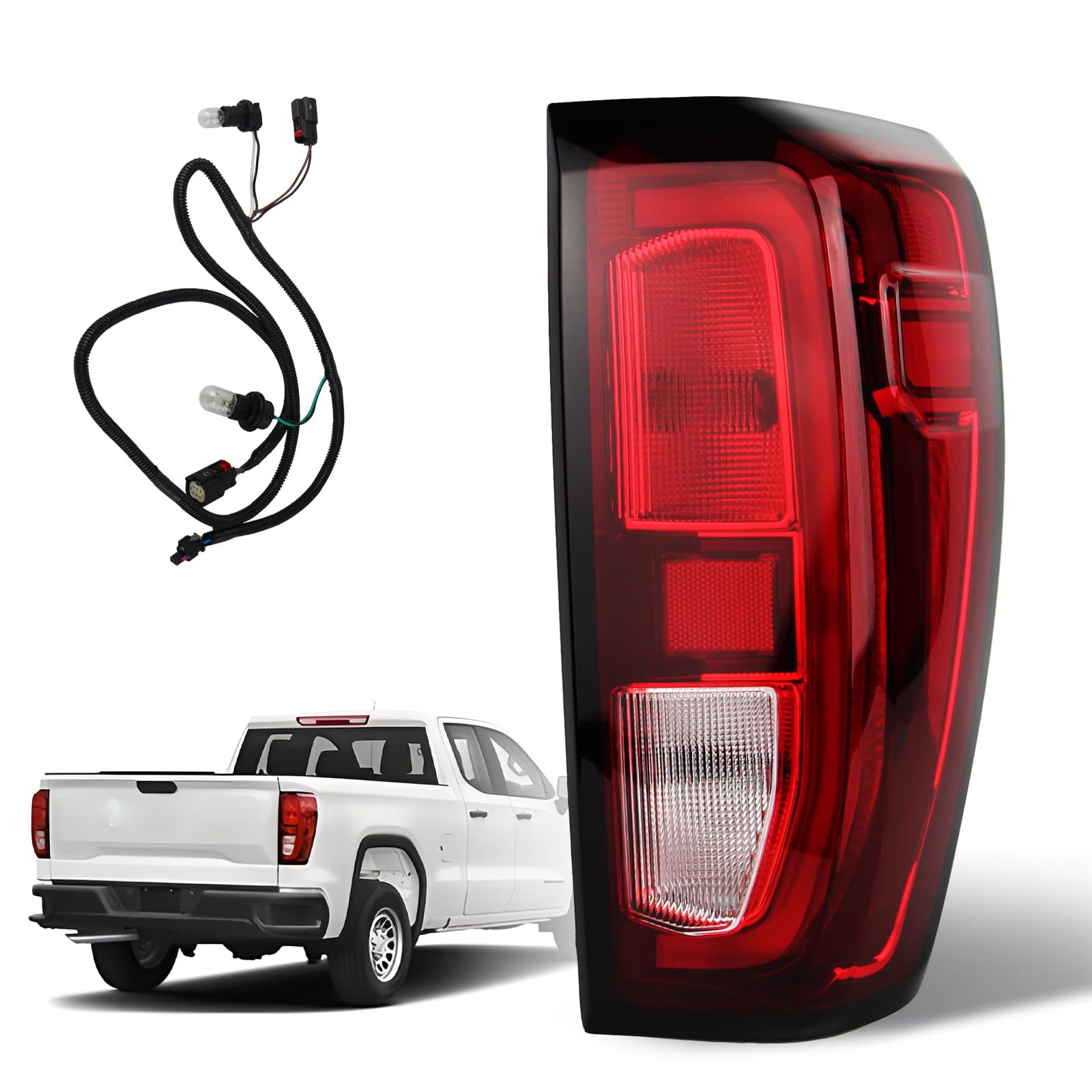 Tail Lights Compatible with 2019 - 2024 GMC Sierra 1500/2500HD/3500HD Base/SLE/Elevation Taillights Rear Tail Light Assembly with Bulb and Wiring Harness GM2801309 84968737 (Right Passenger Side )