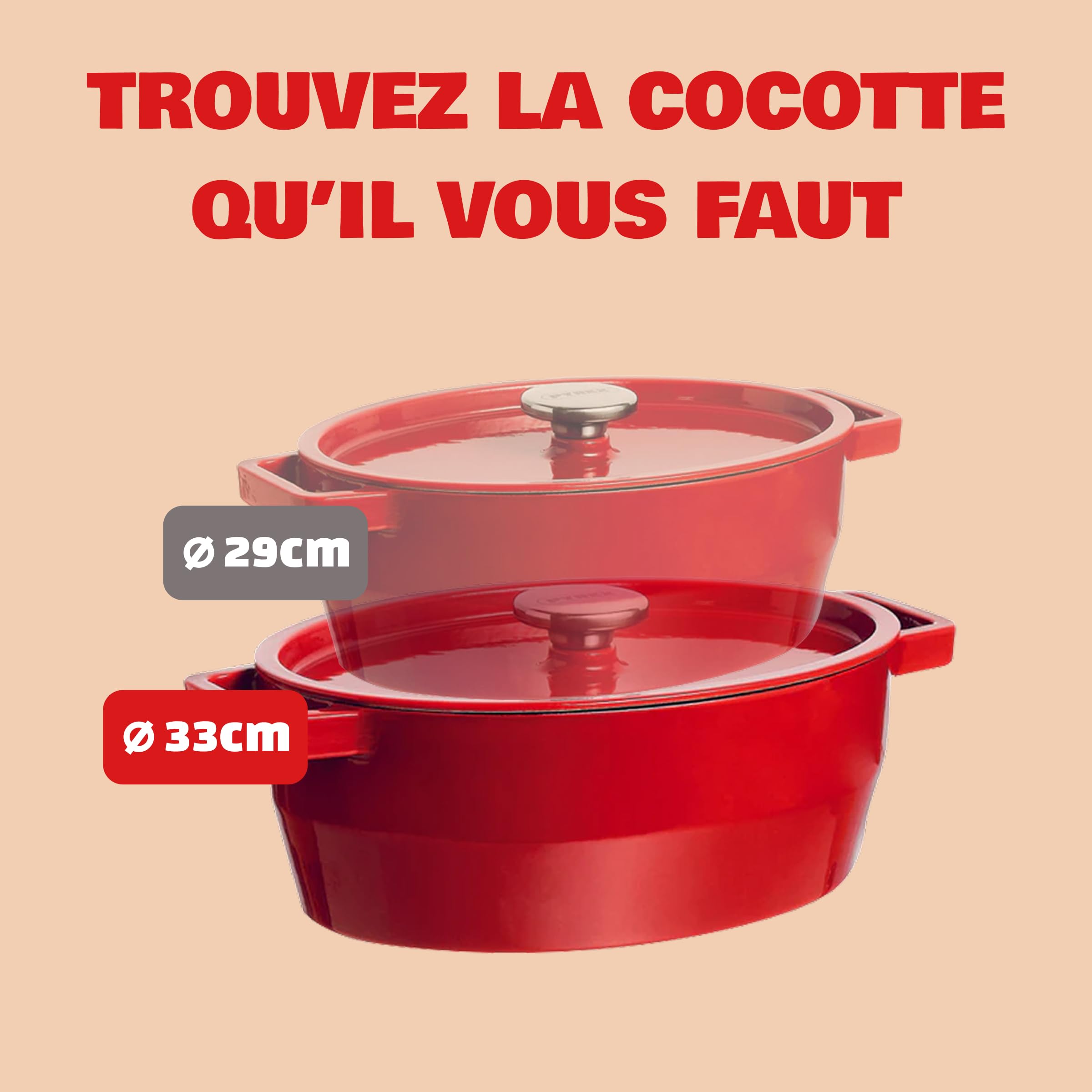 Pyrex - Cocotte En Fonte Ovale Rouge 29 cm - Cocotte avec Couvercle à Arrosage Intégré - Fonte émaillée Hautement Résistante - Polyvalente et Compatible Tous Feux - Ustensile de Cuisine - SlowCook