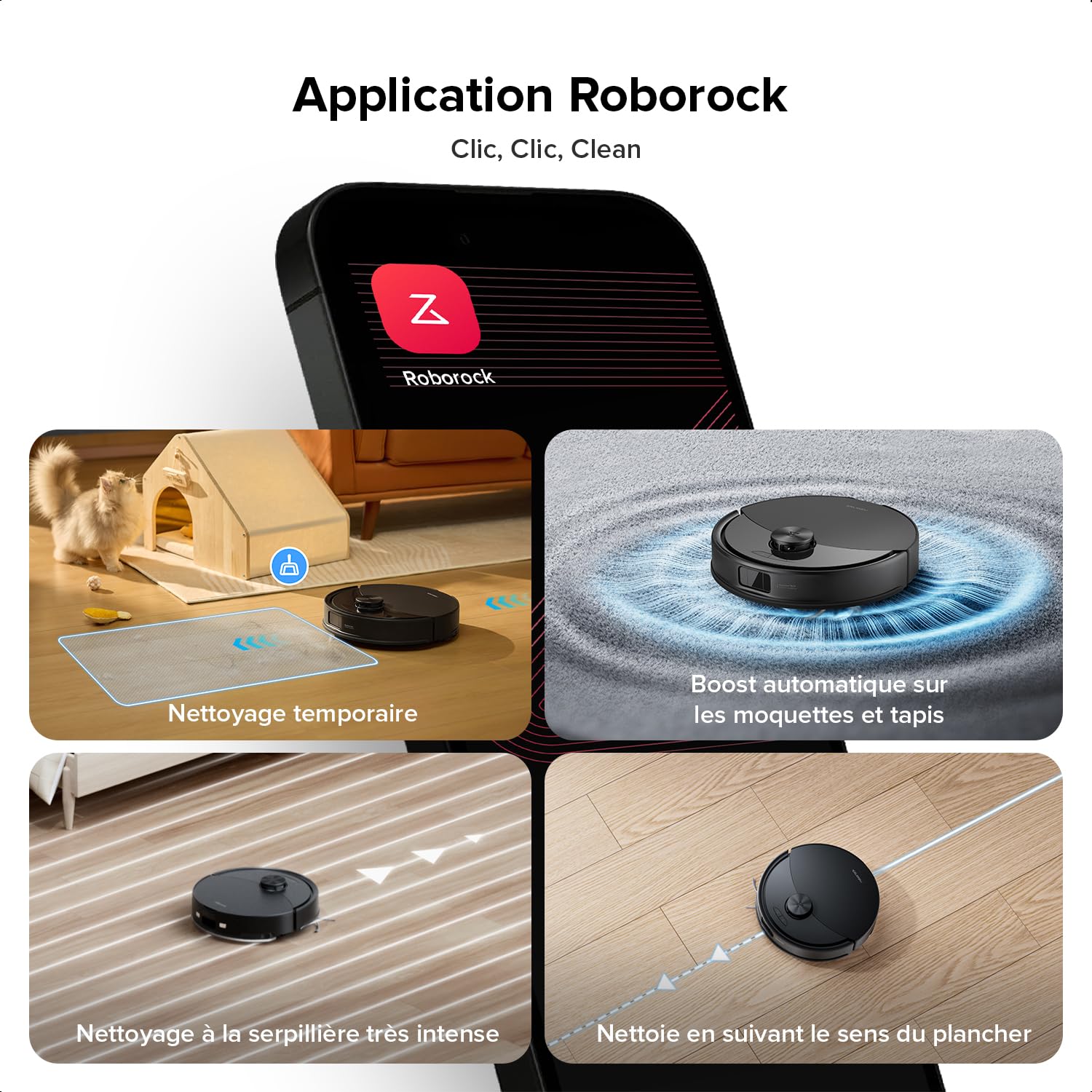 roborock Q10 S5 Robot Aspirateur Laveur, 10000 Pa Aspiration, Double Anti-emmêlement, Système VibraRise 2.0, Levage des Serpillères de 8 mm, Navigation PreciSense LiDAR, Évitement d'obstacles, APP