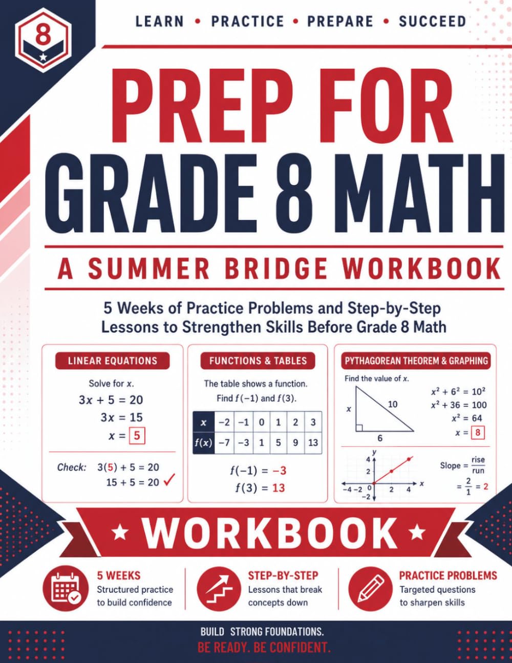 Prep For Grade 8 Math | A Summer Bridge Workbook: 5 Weeks of Practice Problems and Step-by-Step Lessons to Strengthen Skills before Grade 8 Math (Prep Math Workbook by Sam)