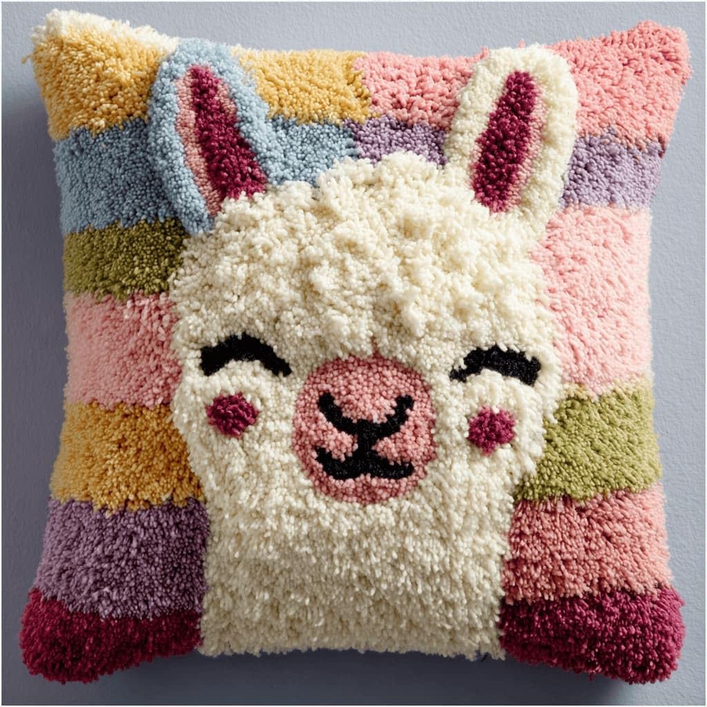 AxiangziK Latch Hook Pillow Kit for Adults,Alpaca 17X17In Latch Hook Kit for Pillow Cover with Instruction for Beginner Cross Stitch Sofa Cushion Cover with Crochet Yarn for Beginners and Home Decor
