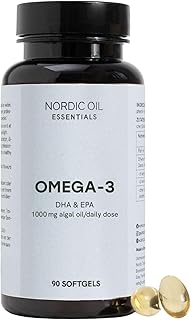Omega 3 vegan | 2000 mg Algenöl pro Tag | 90 Kapseln mit DHA, EPA & DPA Omega 3 Fettsäuren | zur kognitiven & kardiovaskulären Unterstützung | Nachhaltigen Fischöl-Alternative | Nordic Oil