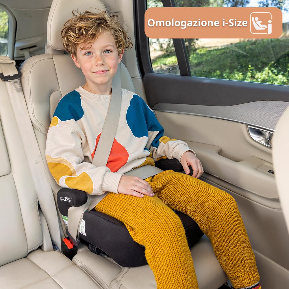 Nurse Fuel Fix Rialzo con ISOFIX 125–150 cm, Booster con Braccioli, Installazione con Cintura di Sicurezza del Veicolo, Nero