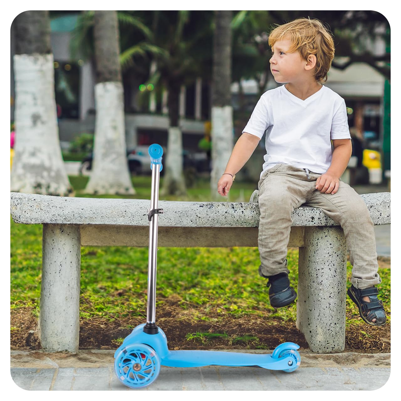MalPlay Cityroller für Kinder Jugendliche Dreirad Scooter Leuchtende LED-Räder Blau ab 3 Jahren Kinderroller
