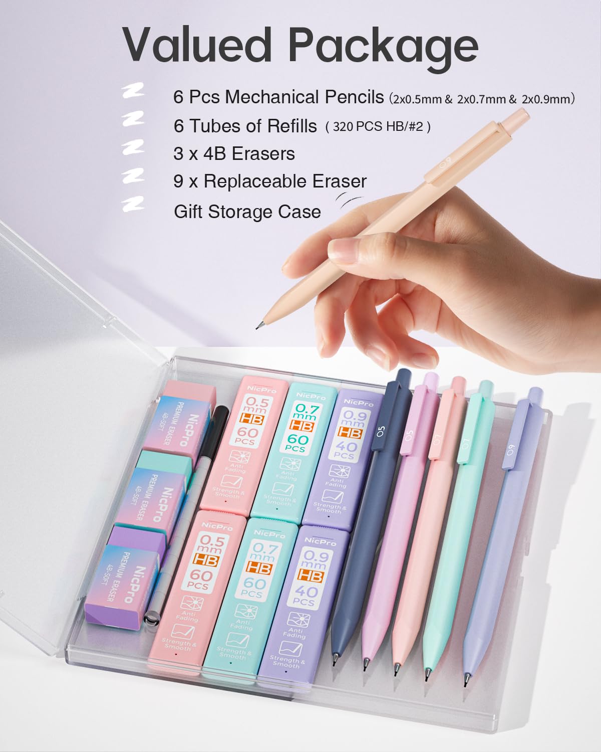 Nicpro 6PCS Cute Mechanical Pencil Set including Case - Image 4