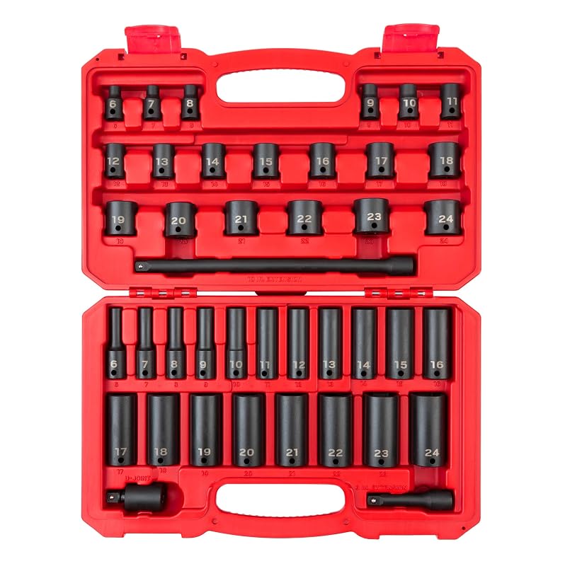Jogo de soquetes de impacto TEKTON com encaixe de 3/8 pol. (9,5 mm), 6 pontos, rasos e profundos, SID91401, 41 peças