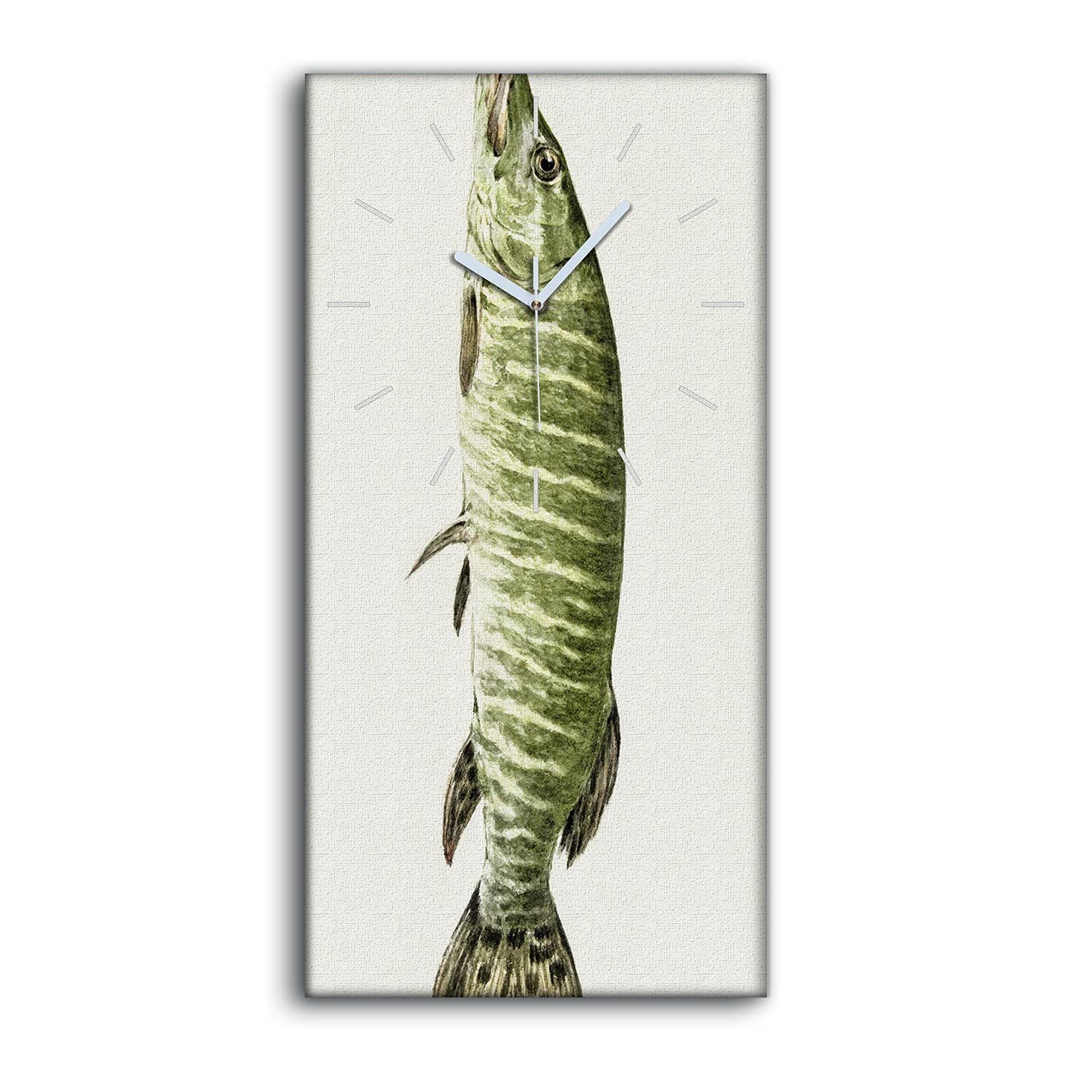 Horloge sur toile decoration moderne salon tableau poisson silencieux 30x60