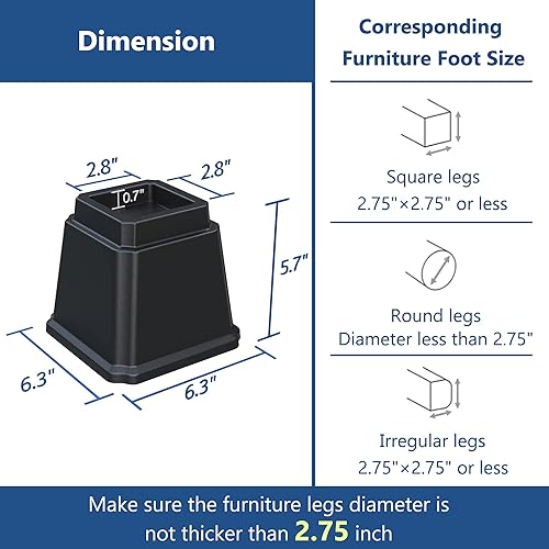 Miniatura 5 de Elevadores de cama resistentes de 5 pulgadas, elevadores de muebles para marco de cama, sofá, escritorio, silla, elevan hasta 3500 libras, juego de