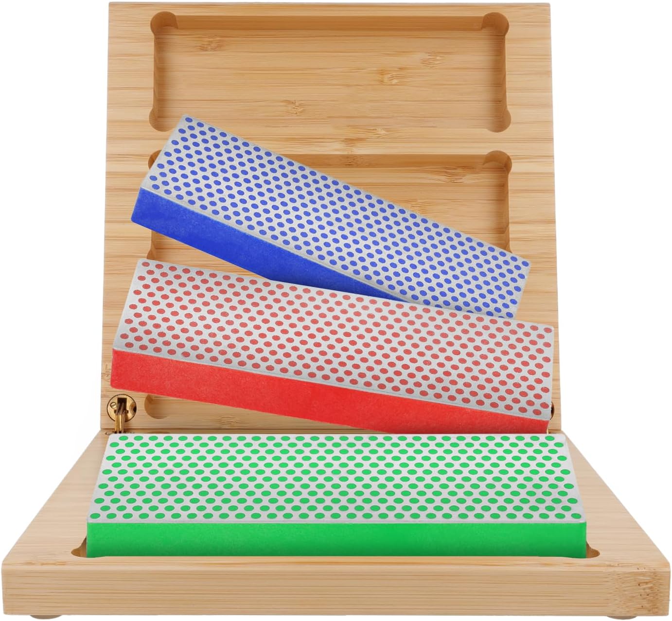 DMT Deluxe Diamond Professional Knife Sharpening Kit - Includes Set of 3 Diamond Whetstone Blocks for Kitchen Knives, Lawn Mower Blades, Hunting/Butchery Tools, and More - Comes in Natural Wood Box