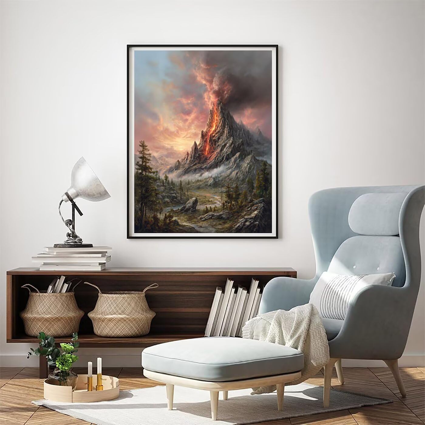 Landschaft Berg Malen Nach Zahlen Erwachsene, Paint by Numbers Adult Anfänger Set, Heimwerk Malen Nach Zahlen Kinder Mit Rahmen, 3 Pinsel und 36 Acrylfarbe Als für Deko Wohnzimmer 60 x 80 cm BJHDK925