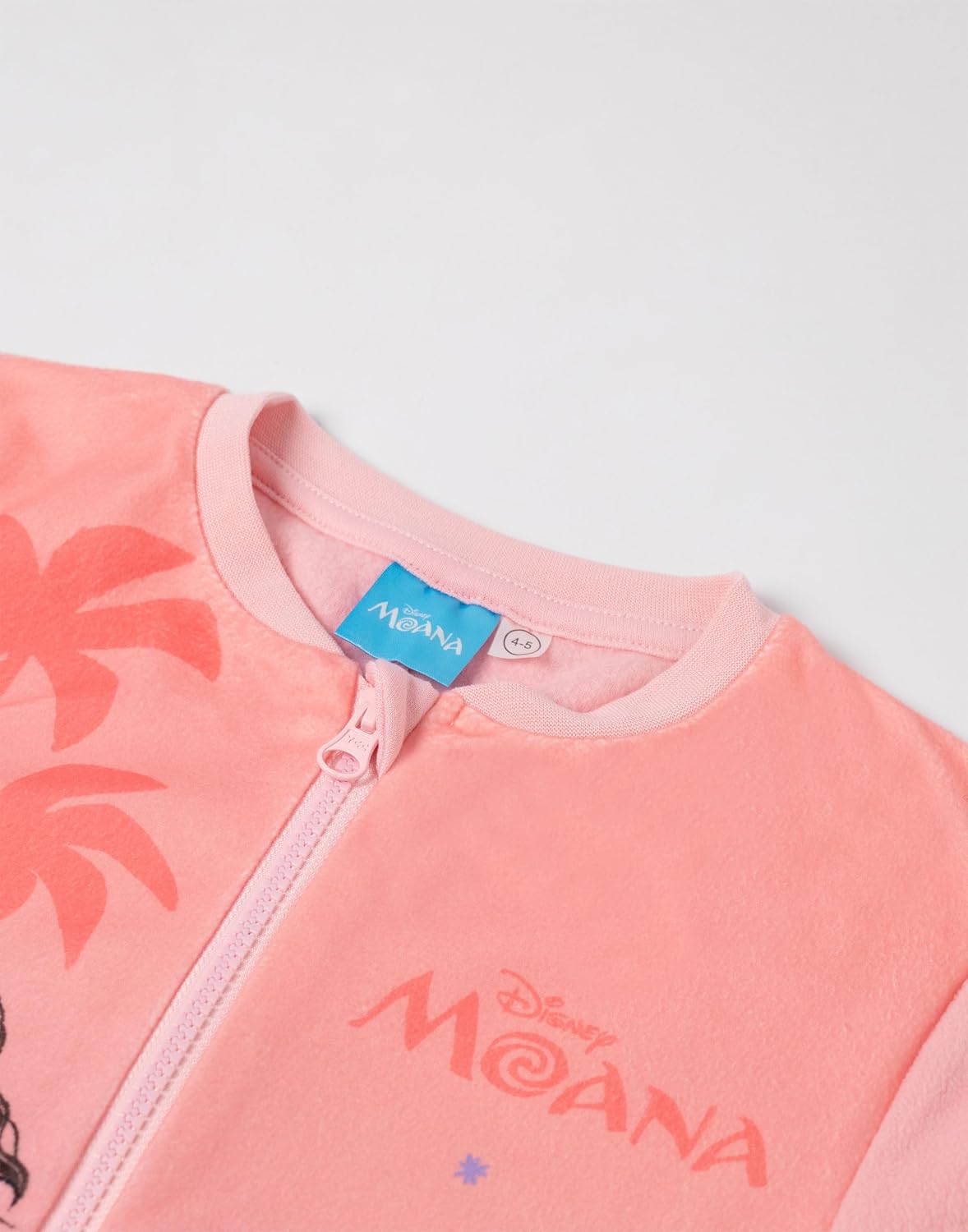 Disney Moana Girls Pink & Purple Zip-Up Onesie | Long Sleeve Microfleece Sleepwear
