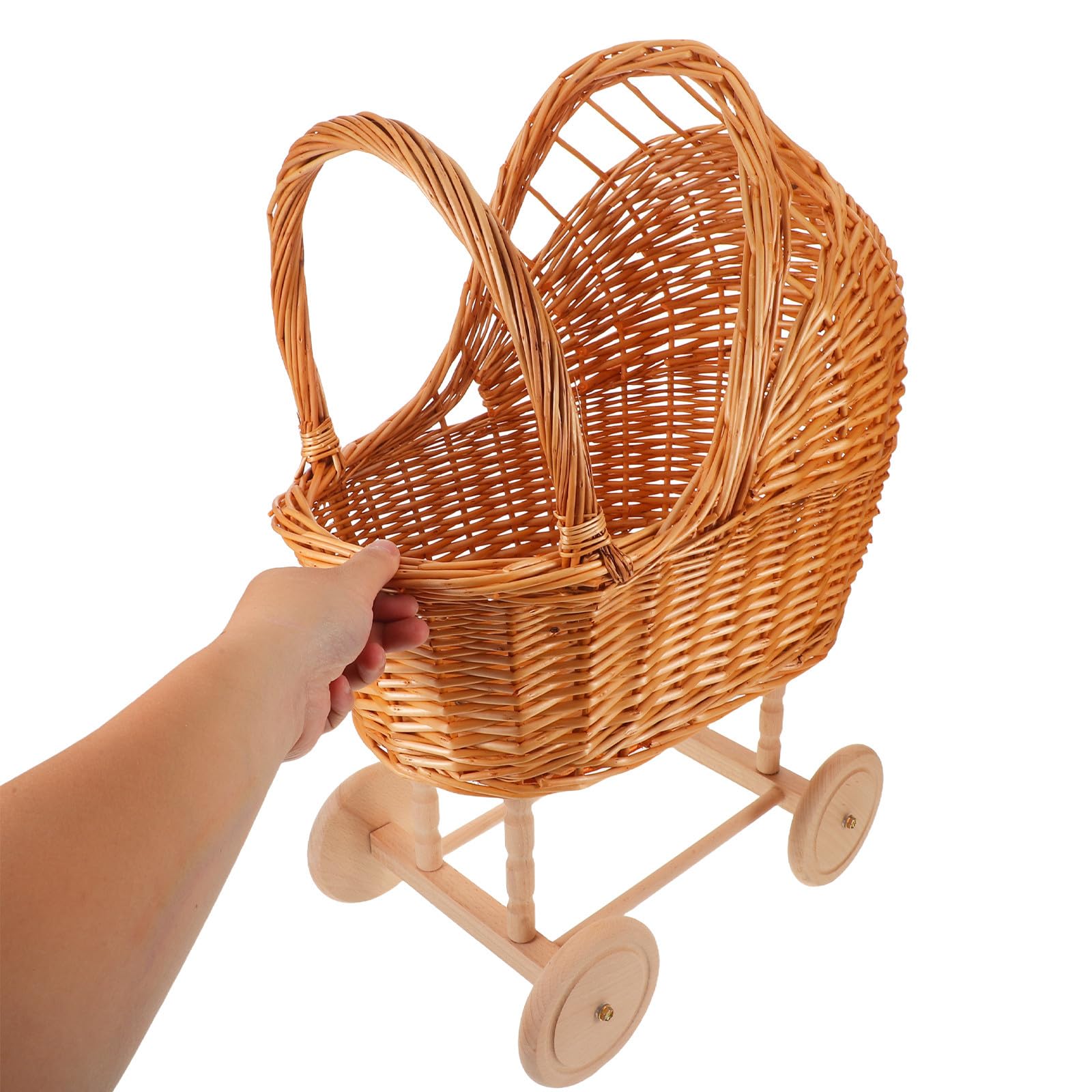 iplusmile Wózek dziecięcy z rączką, wykonany z rattanu, wózek dla lalek, pleciony kosz z kwiatami dla dziewczynek, na baby shower, wesele i inne dekoracje na przyjęcia