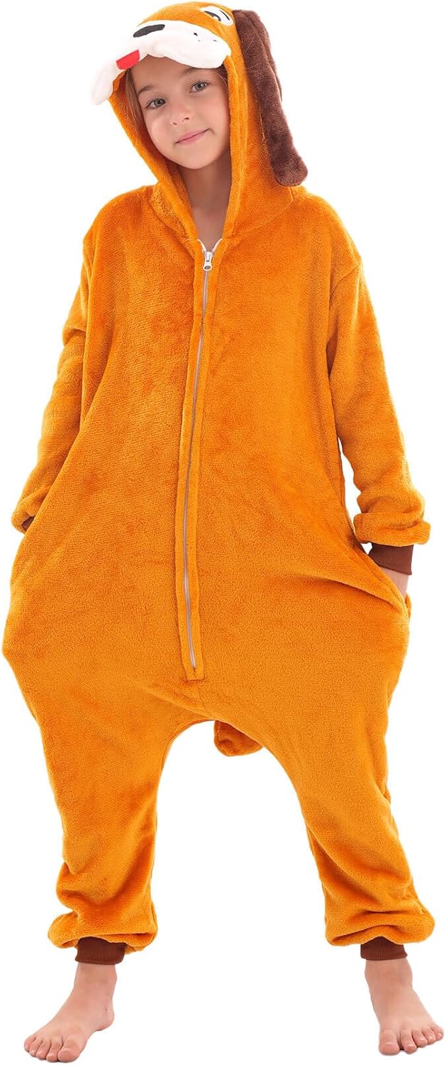 Animal Onesie Costumes for Kids Cosplay Halloween Boys Girls Warm Plush One Piece Brown Dog - Image 6