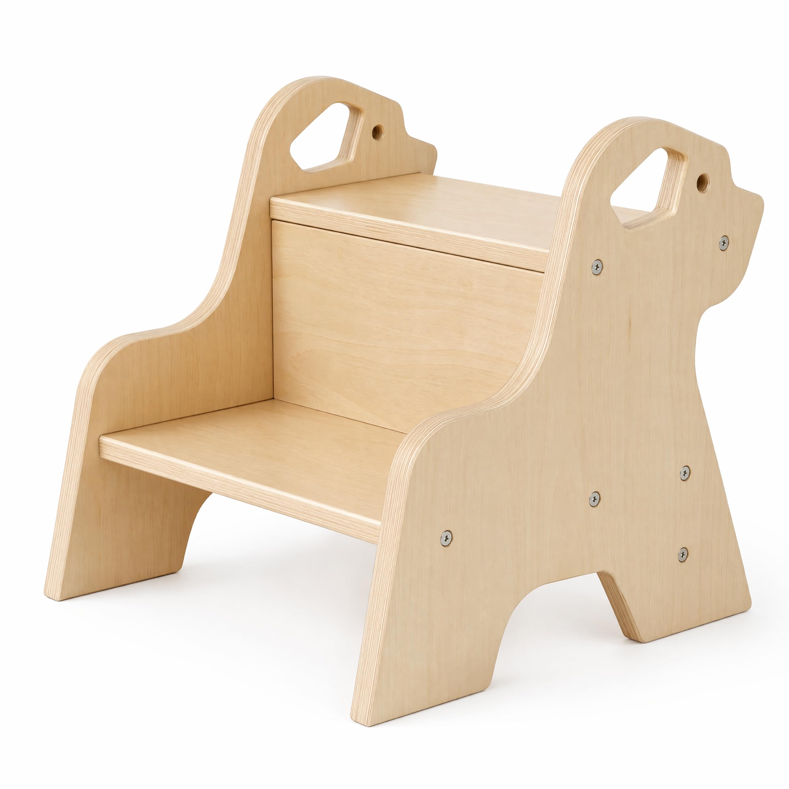 Tritthocker für Kinder - 2-Stufig Hocker Kinderschemel (Holzfarben) | Antirutschmatte und Griff, Multifunktional Tritthocker Holz für Badezimmer, Küche, Kinderzimmer, Kinder, Erwachsene, Senioren