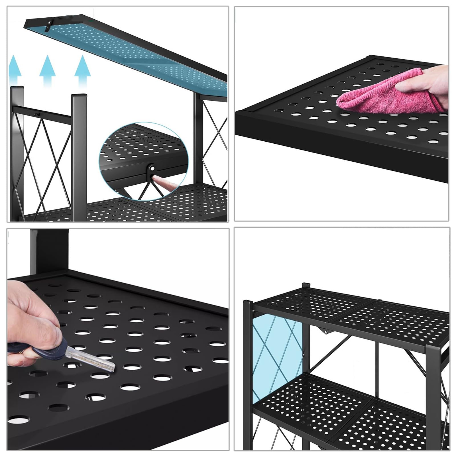 Scaffali pieghevoli in metallo con ruote – Cucina a 4 ripiani per forno a microonde, nessun montaggio necessario salvaspazio nero dispensa scaffale (81,3 cm W) – ideale per casa e cucina