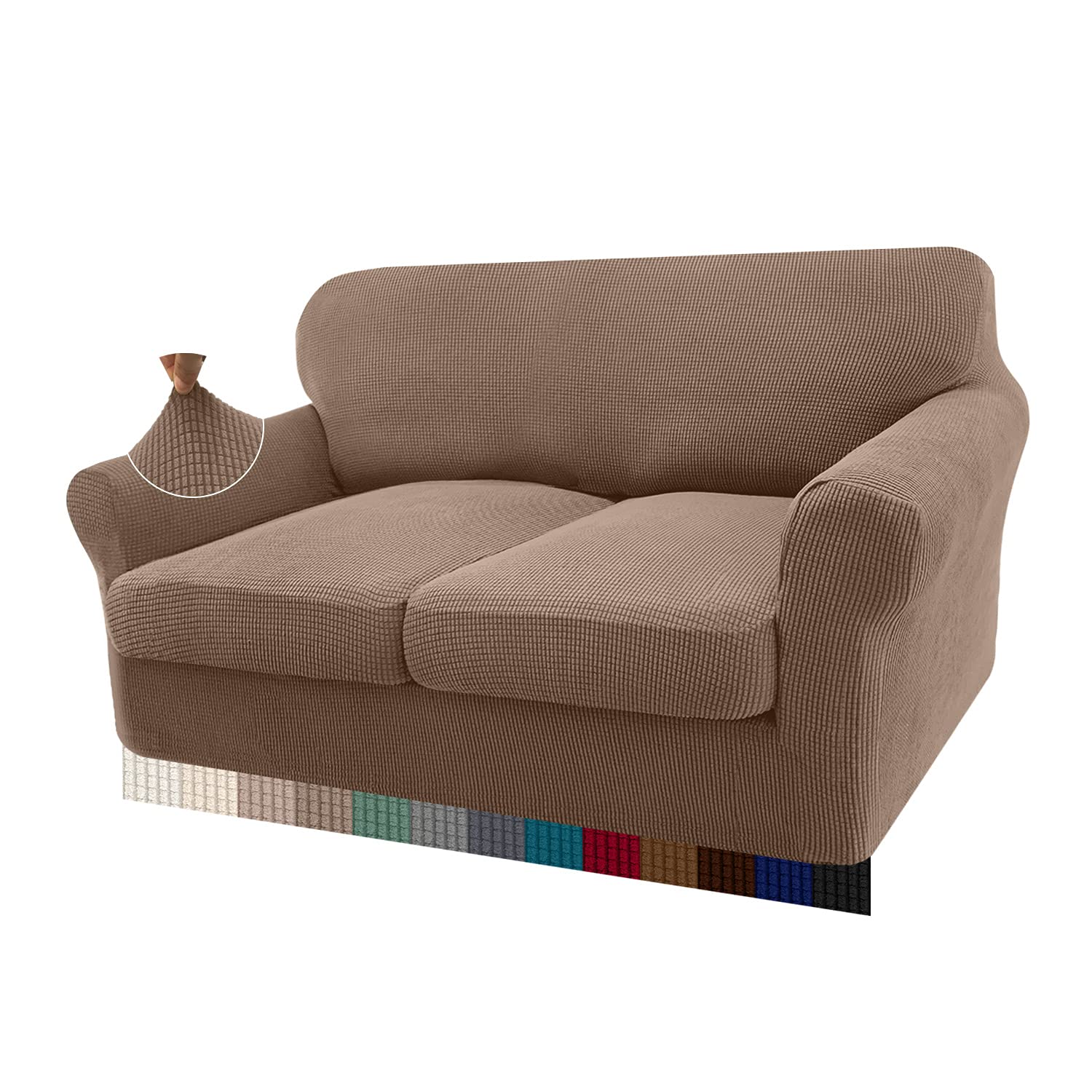 Granbest High Stretch Sofa Seat Cushion Cover Super Soft Couch Seat Cover Sofa Cushion Protector Jacquard Spandex Fabric with Elastic Bottom(2-Piece 2 Seater