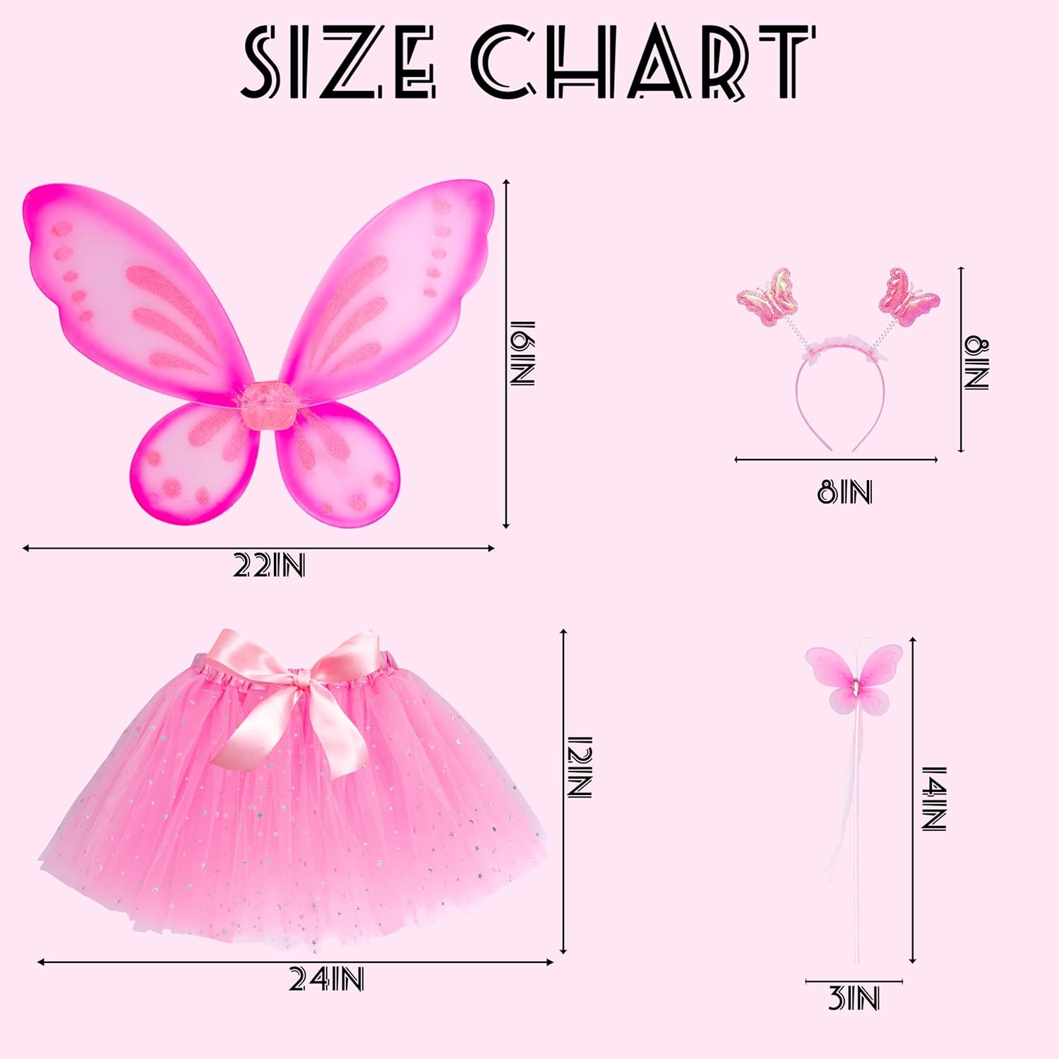 Gostman Butterfly Party Decoration Set - Pink Butterfly Princess Costume Set with Wings, Headband, Magic Wand and Tutu Skirt - Image 2