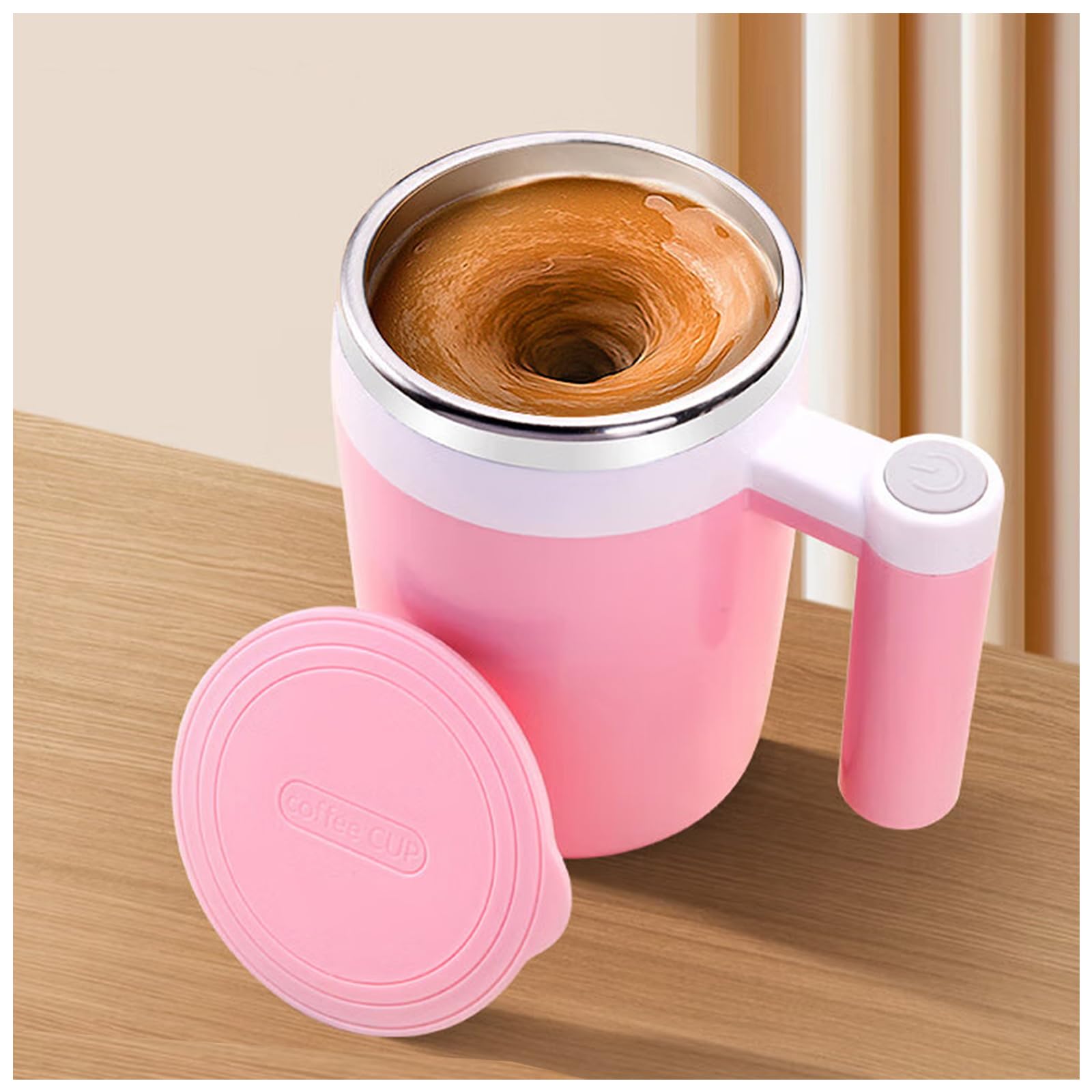 FOVNOT Self Stirring Mug, 380mL Rechargeable Electric High Speed Mixing Cup Automatic Magnetic Mixing Mug for Coffee/Milk/Protein Powder (Pink) — image 1