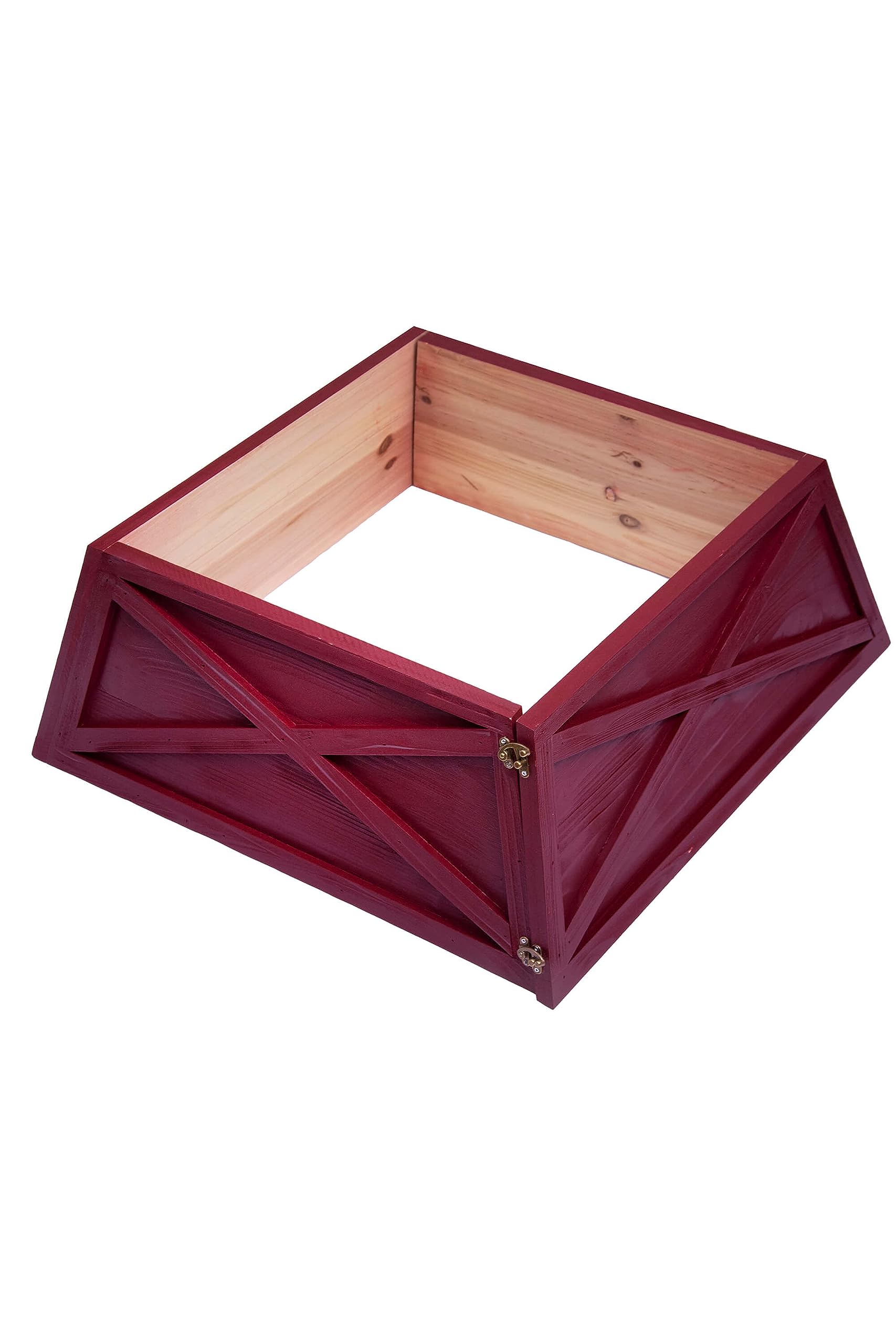 Christmas Tree World Red Large Wooden Trapezoid Christmas Tree Skirt (Fits 6Ft-9Ft Trees - 3 Colours Available) (Red)