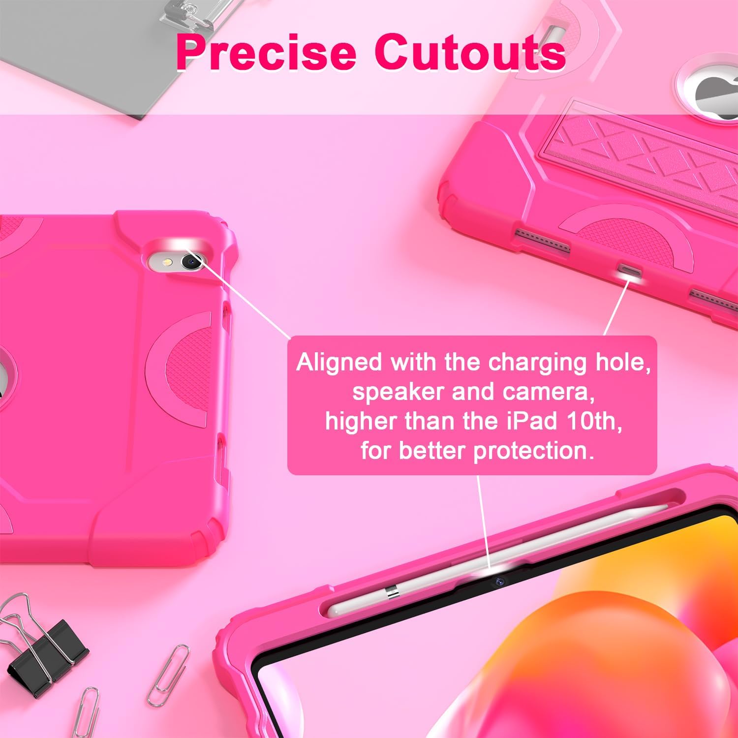 Grifobes for iPad 11-inch (A16) 2025 / 10th Generation Case 10.9 inch 2022, iPad 11th / 10th Case with Pencil Holder Heavy Duty Rugged Protective Cover with Kickstand Hot Pink