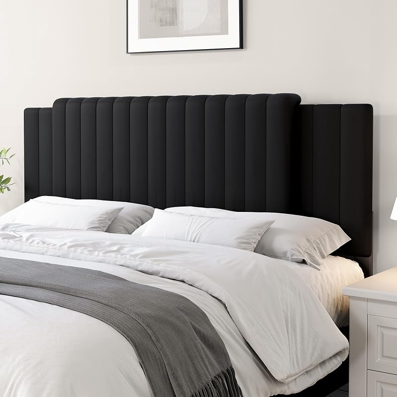 Cabecero tapizado de terciopelo capitoné, cabecero 3 en 1 para cama tamaño Full/Queen/King, cabecero ajustable en altura y ancho, marco adjunto, estudio y cómodo, ideal para dormitorio, habitación de invitados, color negro
