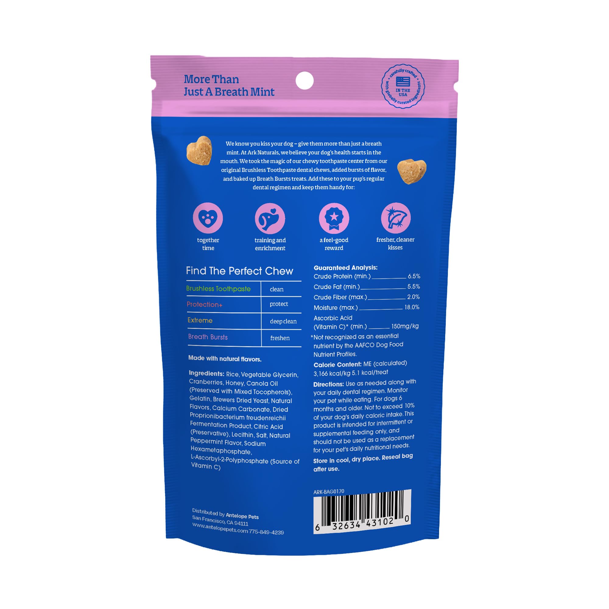 Ark Naturals Dentifrice doux sans brosse + lot d'éclats d'haleine – Formulé par un vétérinaire pour chiens de petite race – Aide à réduire la plaque dentaire et le tartre, polit les dents et