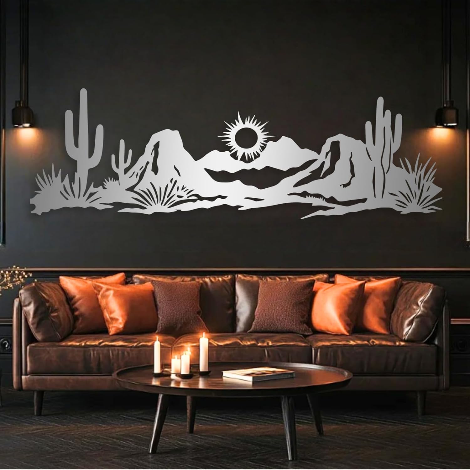 Maclou Desert Metal Wall Art, Cactus Metal Wall Art, Metal Western Wall Decor, Desert Wall Decor, Western Wall Decor for Living Room, Bedroom, Bathroom (Black,41"x13" / 105x34cm)