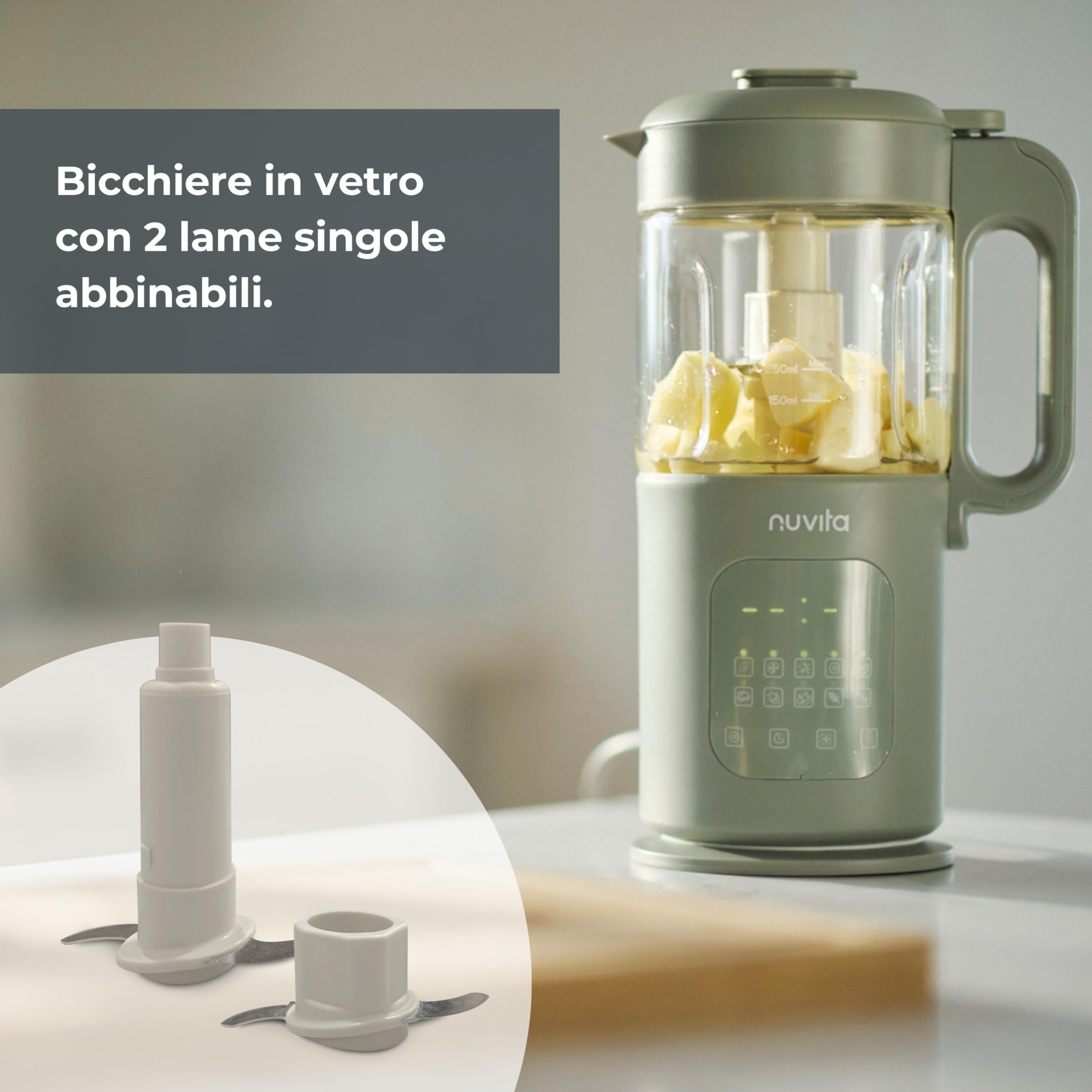 Nuvita Magic Pappa Cuocipappa Multifunzione 7-in-1 Cuoce a Vapore Frulla Sminuzza Prepara Purè per Bambini