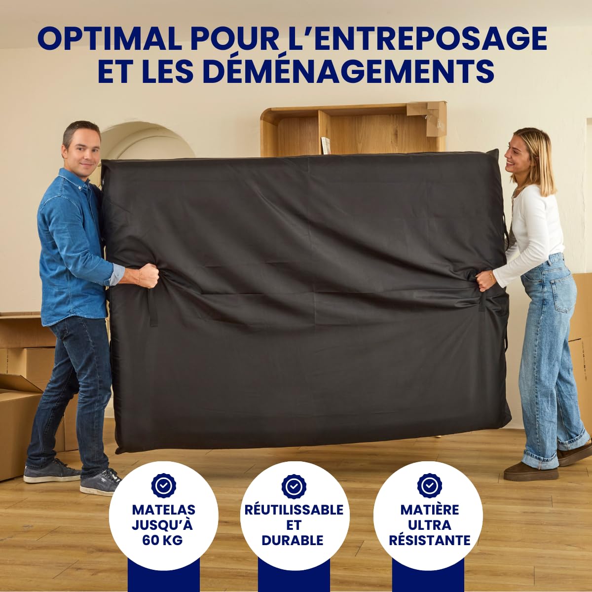 Dreamway - Housse de Déménagement Matelas 180x200 cm | Imperméable et Résistante - 8 Poignées Renforcées, Fermeture Éclair Robuste, Certifiée Oeko-Tex, Réutilisable et Solide