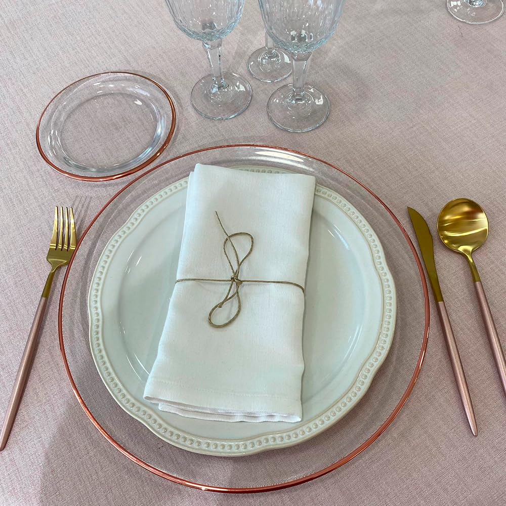EME Pack Bajoplatos de Cristal con Detalle Decorativo Filo Oro Rose Gold Plato de Presentación en Vidrio Transparente Ligero y Duradero con Diámetro de 33cm. Incluye 6 unidades