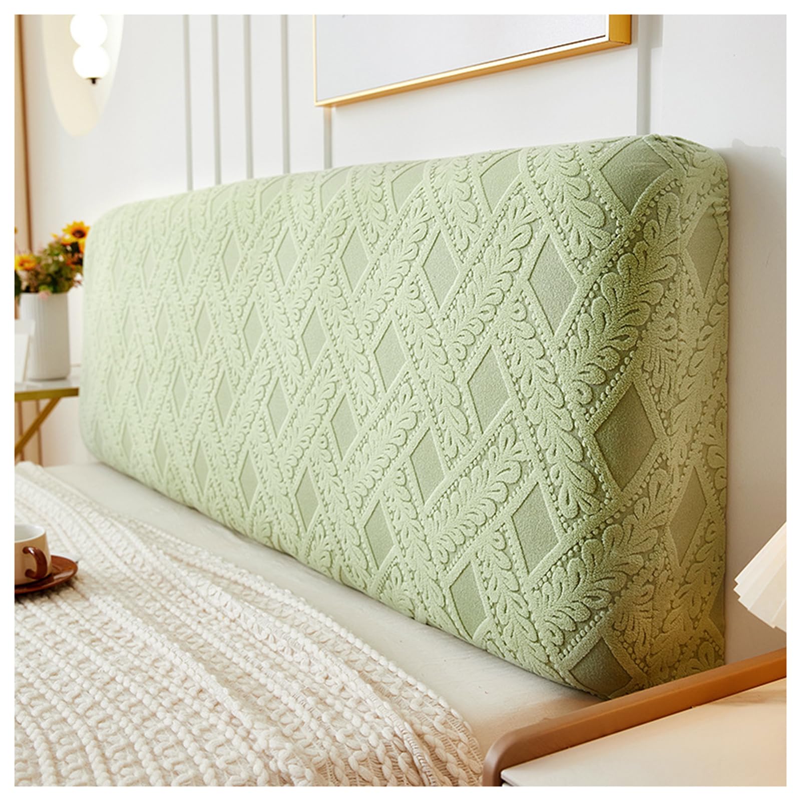 GOFOHIMI Bed Headboard Slipcover Sets,Headboard Covers for Double Bed/Small Double,Dustproof All-inclusive Elastic Headboard Protection Cover,Polyester Jacquard Headboard Cover,Matcha,150cm