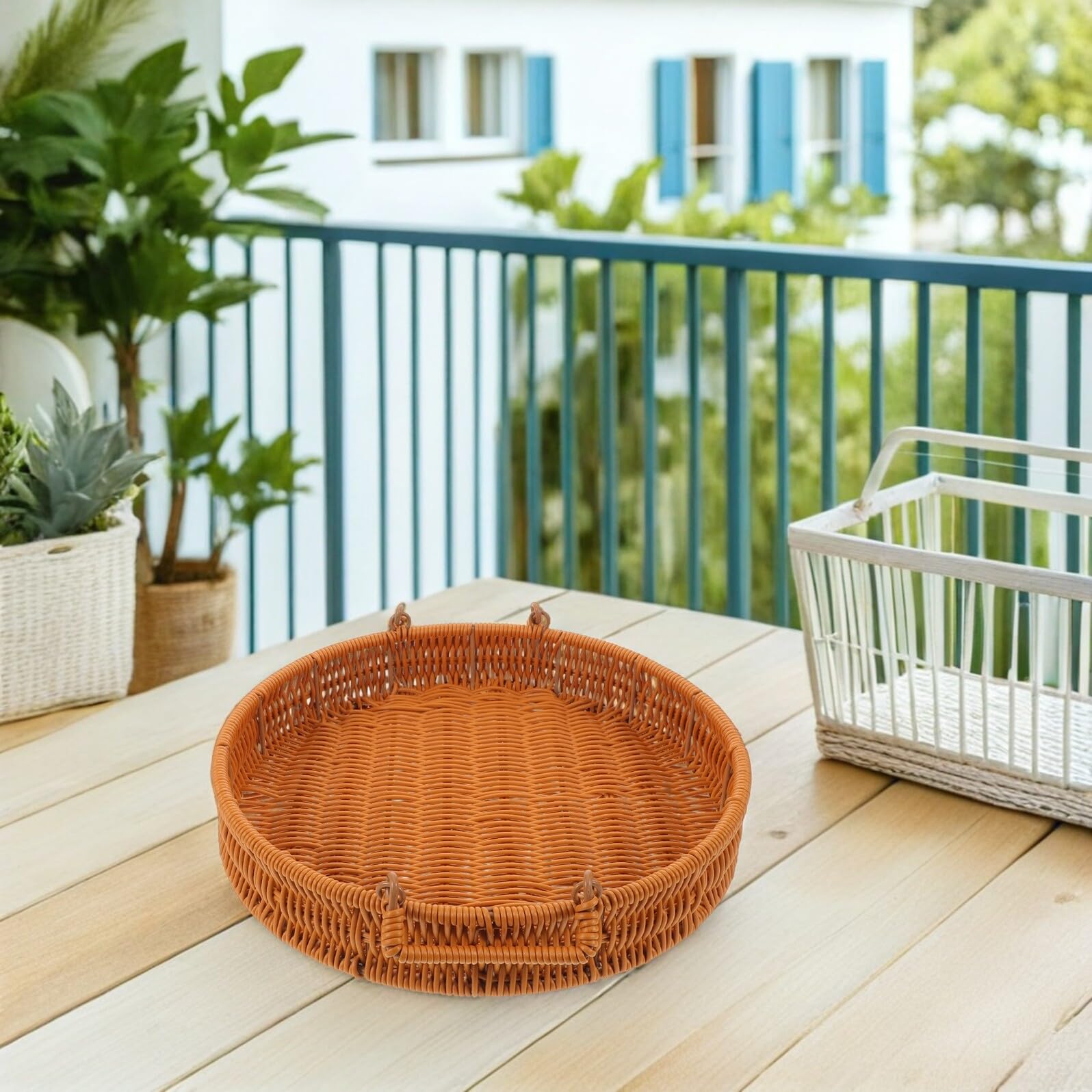TOPBATHY Cesta de Almacenamiento Redonda Tejida con Asas Dobles para Cocina y Sala Contenedor de Organización Portátil