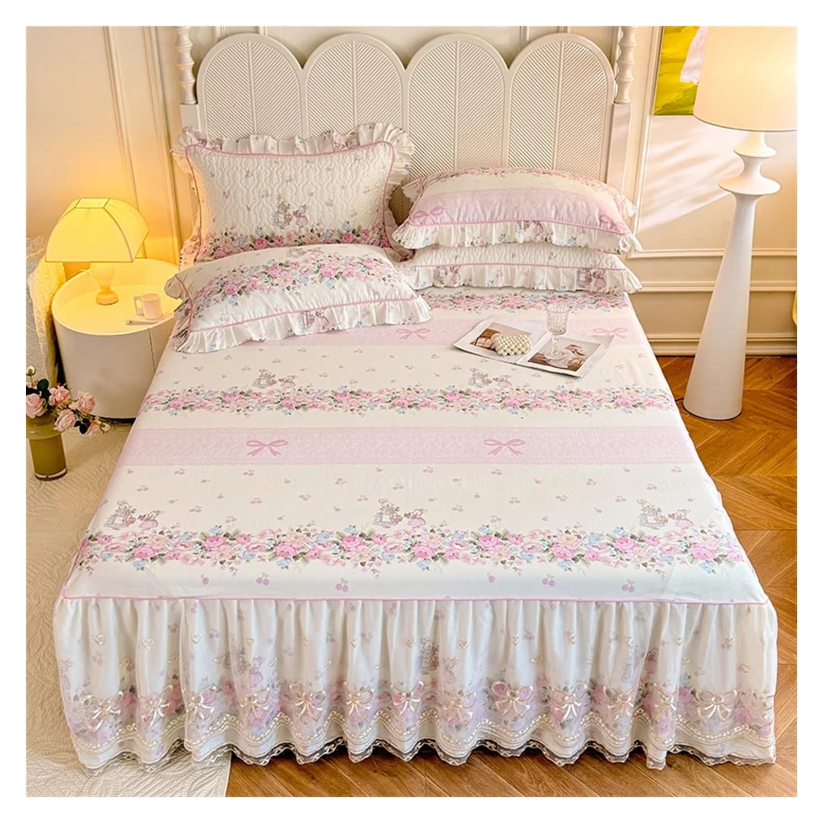 Falda De Cama De Encaje Falda de Cama de algodón, Colcha Estilo Encaje, Colcha Floral, Funda de Cama, Protector de colchón Agradable for la Piel Cubre Canape(Luoxiangyimeng Fen,180x200x40cm 1pc)
