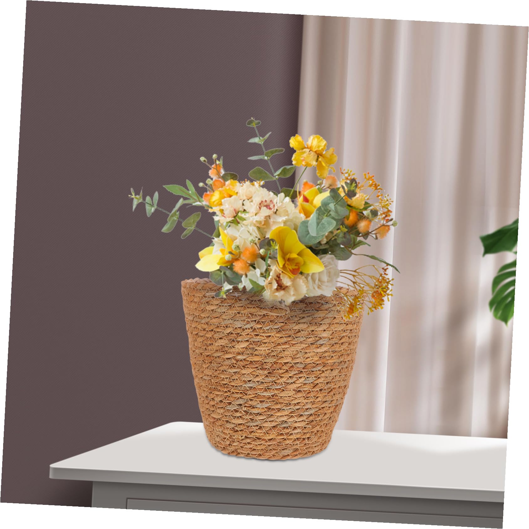 SHINEOFI 2 Stück Seegras Pflanztopf mit Pe Einsatz Handgewebter Seegrasblumentopf in Braun für Wohnzimmer und Terrasse als Dekorativer Pflanzkorb