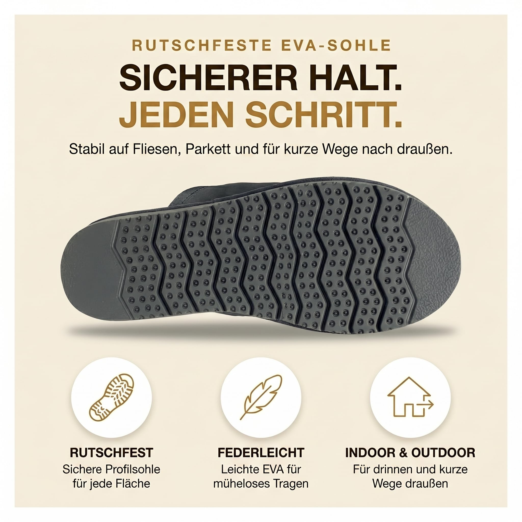 Rohn Moden Lammfell Hausschuhe Herren – Loisl – Warme Hausschuhe Herren mit Schaffell & rutschfester EVA-Sohle – Winter Pantoffeln für zuhause – Slipper gefüttert - Braun Grau