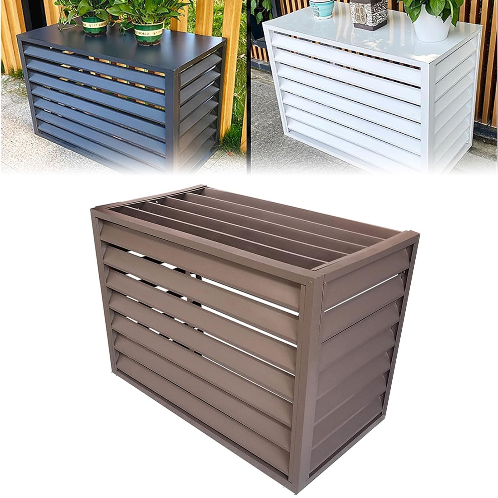 Copertura AC In Alluminio Copri Motore Condizionatore Esterno, 2-3P Copertura per Pompa di Calore, Cover Clima Blade - Protegge da Sole, Vento, Riduce Rumore, Marrone, L110×W60×H80cm