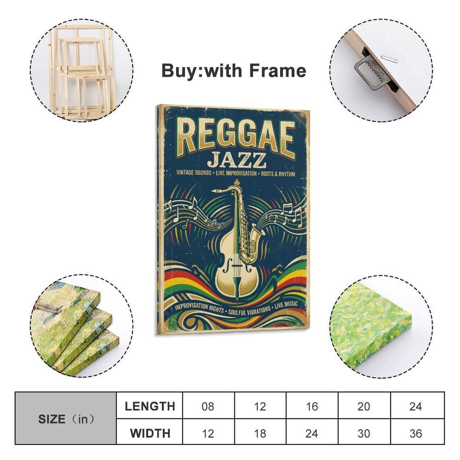 XKUGA Poster con stampa su tela con musica jazz reggae, sassofono violoncello, decorazione artistica da parete moderna, ideale per famiglia, grotta degli uomini, sala giochi, camera da letto di