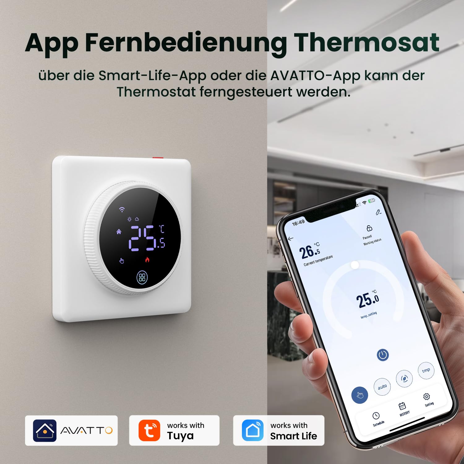 AVATTO Thermostat Für Wasser Fußbodenheizung und Gasboiler，Smart WiFi Thermostat Programmierbar Raumthermostat Unterstützen Alexa, Google Home Sprachsteuerung und Smart Life App Fernbedienung