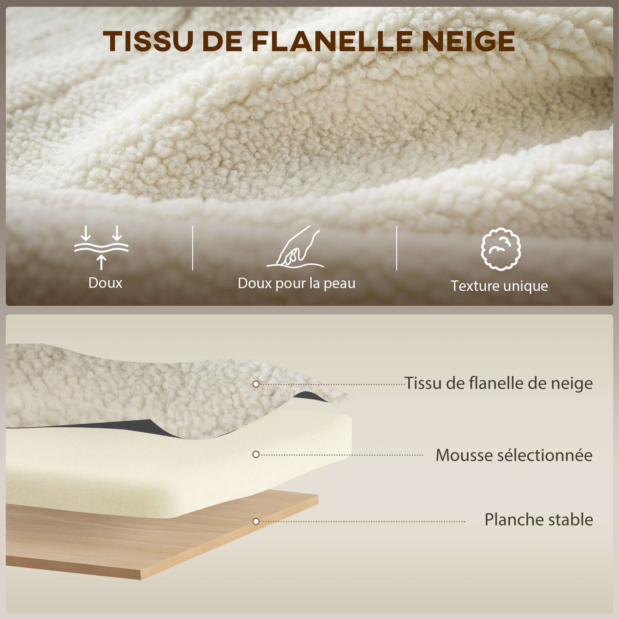 HOMCOM Fauteuil à Bascule, Rocking Chair en Flanelle Neige, Chaise à Bascule rembourrée avec Coussin Lombaire, Dossier Haut, Poches latérales et Base en Bois d'hévéa, pour Salon, Chambre, crème